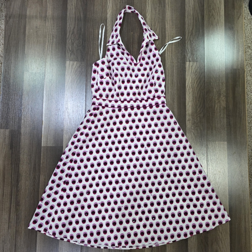 NWT Yves Cossette Depeche Mode Retro  Polka Dot Collared Halter Swing Dress. 8